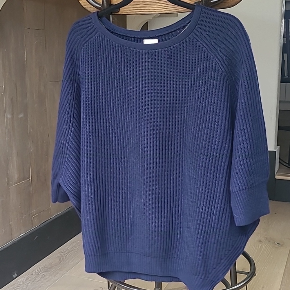 NWT Chico's Sweater Women's sz 1/Small Deep Navy Ribbed 3/4 Sleeve Dawn Pullover